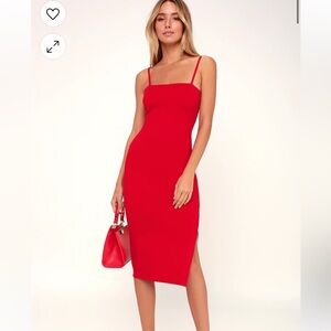 Lulu’s Paulina Red Bodycon Midi Dress in XS. Like new.